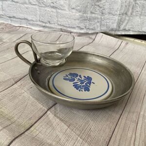 Vintage Appetizer plate w/curved handle and glass bowl for dipping sauce